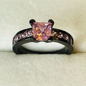 Sterling Silver and Black Ring with Pink CZ Stone Size 6